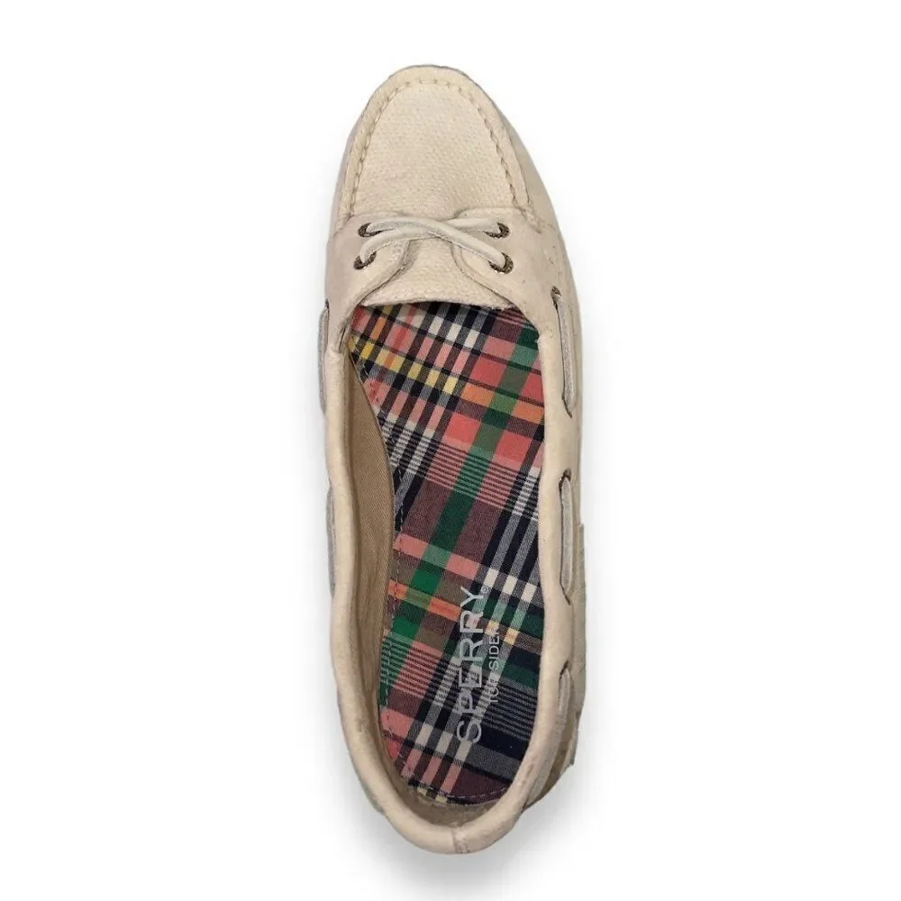 Sperry Authentic Original Skimmer Pin Perforated Boat Shoes Cream Women's 6.5‎